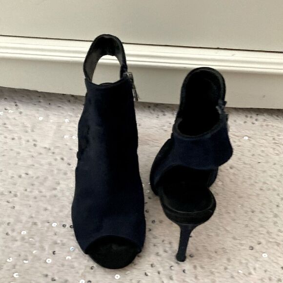 Karen Millen Blue Suede Peep Toe Ankle Boot Heels Size 6.5 - Picture 6 of 9